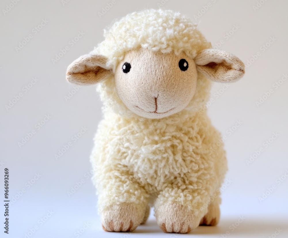 A Fluffy Plush Sheep Stands Upright on a Light Background Showcasing Its Adorable Features A Fluffy Plush Sheep Stands Upright on a Light Background Showcasing Its Adorable Features