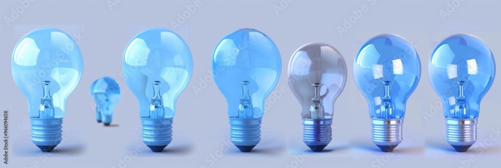 Blue light bulbs, lamp icon set, lightbulbs isolated, render style minimal light bulbs, creativity idea Blue light bulbs, lamp icon set, lightbulbs isolated, render style minimal light bulbs, creativity idea
