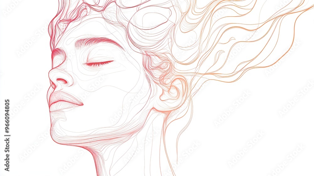 Graceful Line Drawing of Woman with Flowing Hair Graceful Line Drawing of Woman with Flowing Hair