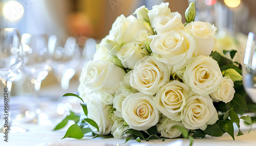 wedding white roses flowers on a white fabric, wedding details