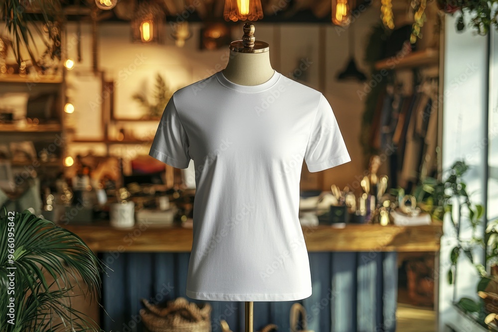 Fototapeta premium Tshirt on stylish mannequin in boutique background created with Generative AI