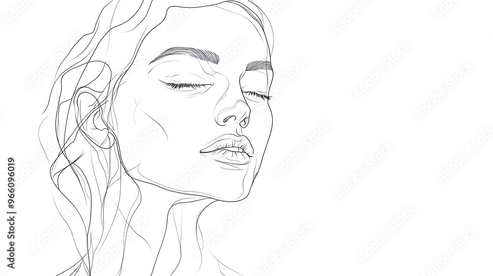 Serene Woman with Eyes Closed – Minimalistic Line Drawing Serene Woman with Eyes Closed – Minimalistic Line Drawing