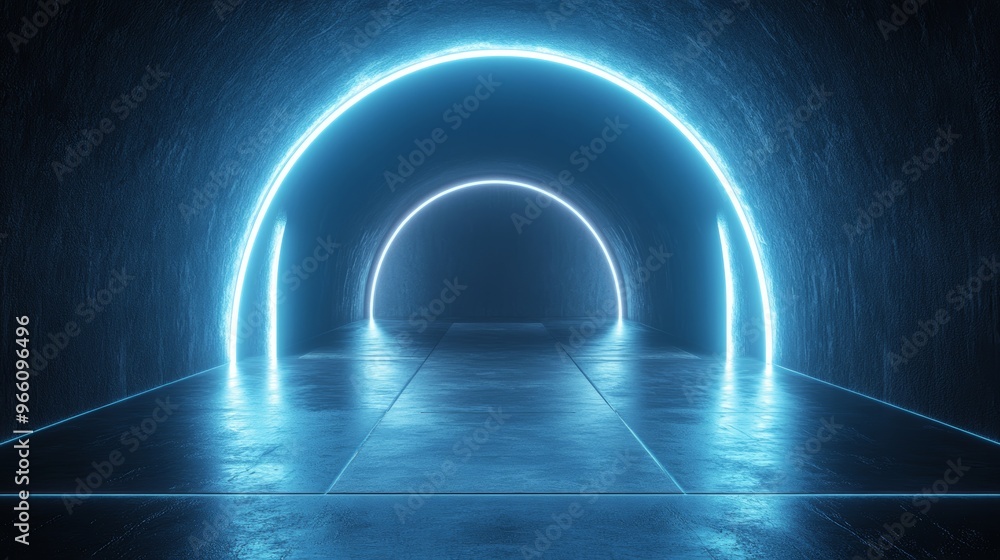 A blue tunnel with neon lights A blue tunnel with neon lights