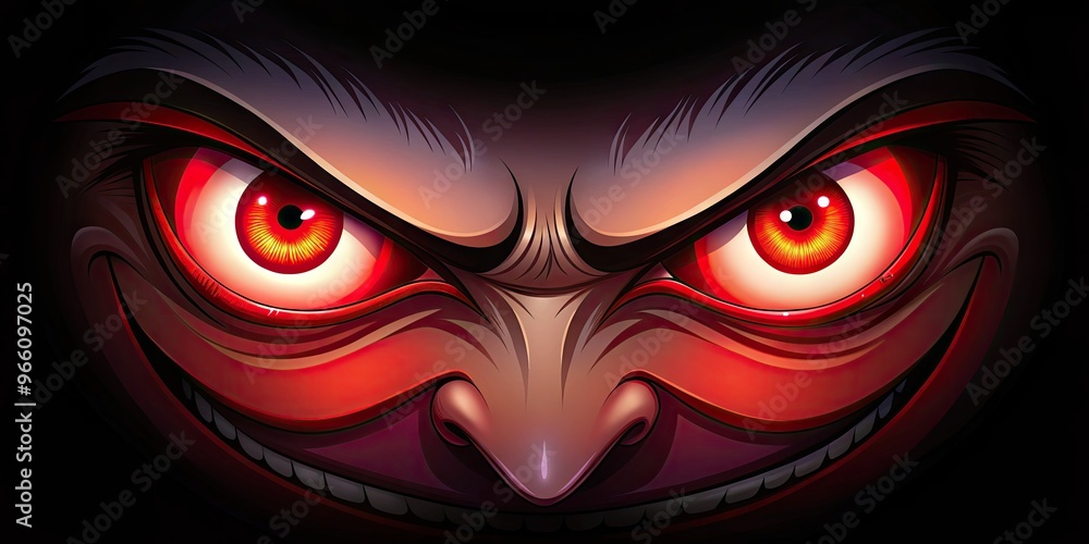 Sinister Pair Of Glowing Red Cartoon Eyes With Menacing Eyebrows And A Mischievous Grin Sinister Pair Of Glowing Red Cartoon Eyes With Menacing Eyebrows And A Mischievous Grin