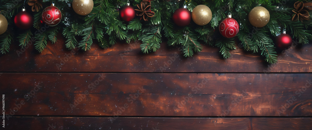 Christmas Decorations on Rustic Wooden Background Christmas Decorations on Rustic Wooden Background