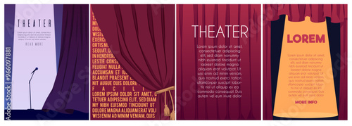 A collection of Posters featuring theater curtains in different colors and positions with a separate text area.