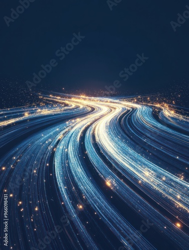 Glowing streaks of blue and gold likely representing energy