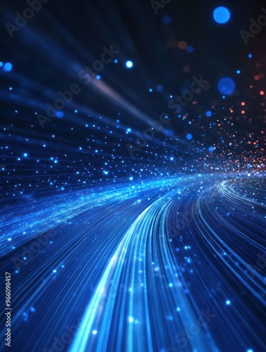 Blue lines and sparkles intersect creating depth