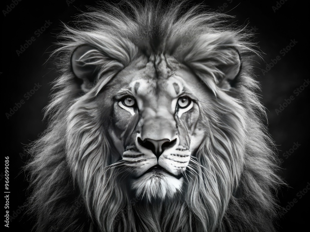 Striking Black And White Image Of A Majestic Lion With Piercing Gaze And Powerful Presence Striking Black And White Image Of A Majestic Lion With Piercing Gaze And Powerful Presence