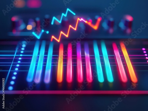 Wallpaper Mural Abstract synthesizer, glowing keys, and colorful melody lines floating upward, futuristic vibe Torontodigital.ca