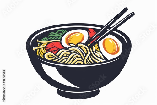 Chinese Noodle Logo, Ramen Design Icon Template, Korean Noodles, Japanese Food photo