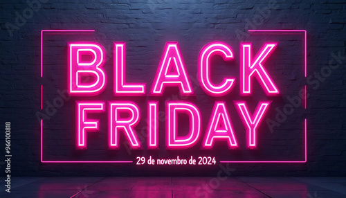 Black Friday. Flyer Black Friday Brasil. Letras em neon.  Black Friday para o Brasil.