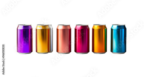 Can colorful beverage cans, isolated transparent background