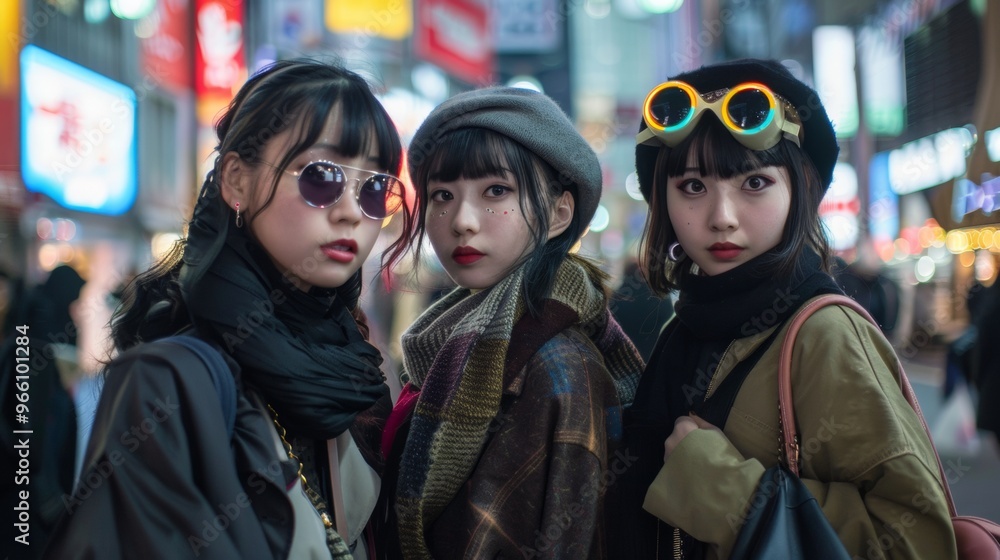 group of stylish young Japanese women looking at the camera group of stylish young Japanese women looking at the camera