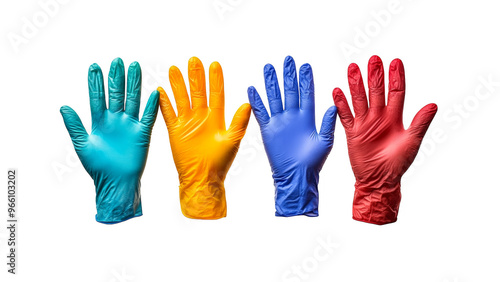 Rubber gloves various colors isolated transparent background