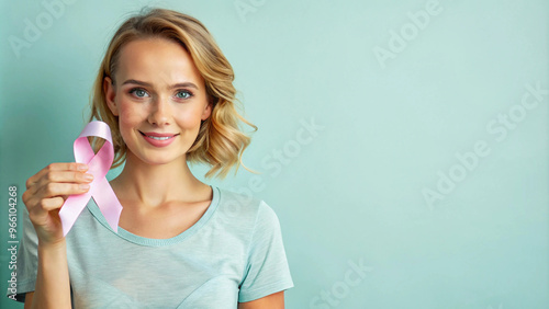 Young woman with Breast cancer ribbon