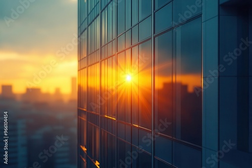 sleek solar panels gleam atop modern office building sunlight reflects off mirrored surfaces symbolizing sustainable energy and corporate responsibility photo