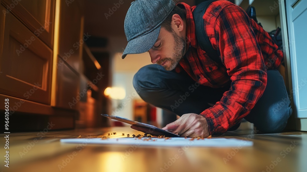 Expert Exterminator Inspecting for Termite Infestation with Precision and Skill Expert Exterminator Inspecting for Termite Infestation with Precision and Skill