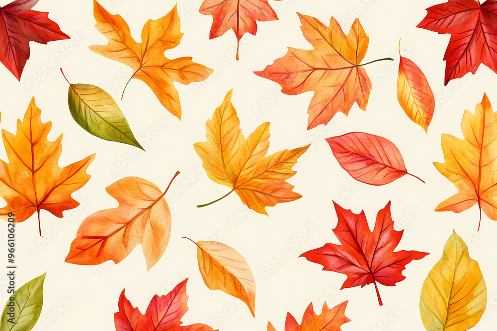 Autumn Leaves Seamless Pattern on Plain Background Autumn Leaves Seamless Pattern on Plain Background