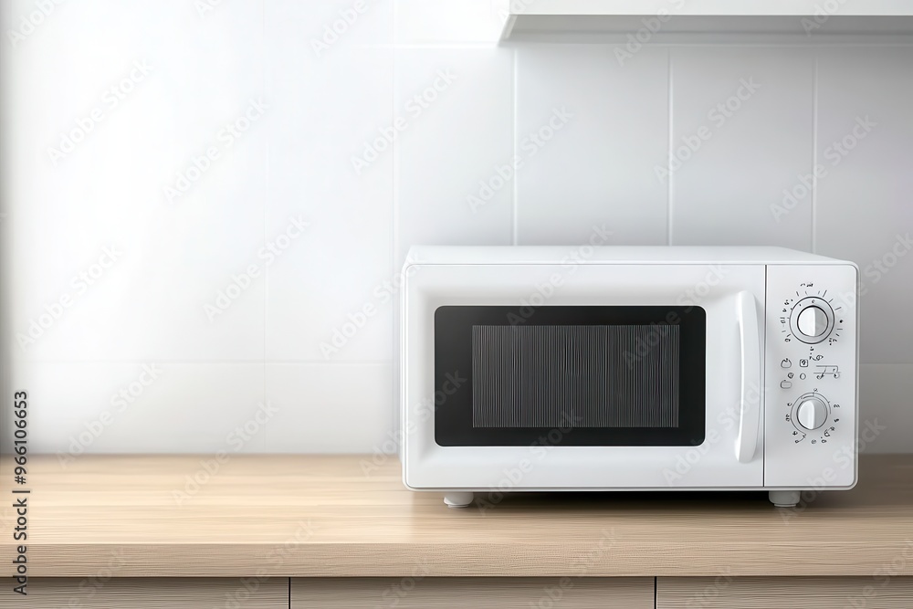 Fototapeta premium Minimalist White Microwave Oven on Counter