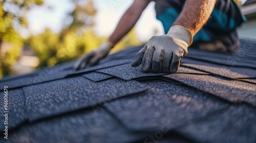 Experienced roofer nimbly replacing damaged shingles, their safety-conscious approach and extensive roofing knowledge on display