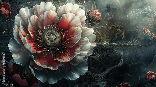 blue, rouse, red, silver, old, background, generative, ai, steampunk style, vintage, watch, peony, ancient, door, sculpture, art, architecture, statue, decoration, detail, antique, stone, carving, gol