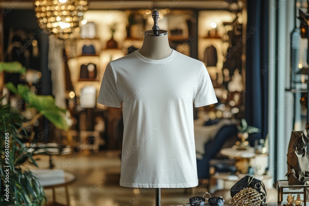 Fototapeta premium Tshirt on stylish mannequin in boutique background created with Generative AI