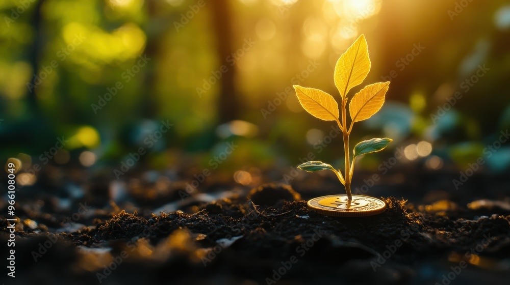 A sapling growing from a coin, symbolizing financial growth, represent savings, financial planning, or the concept of money growing A sapling growing from a coin, symbolizing financial growth, represent savings, financial planning, or the concept of money growing