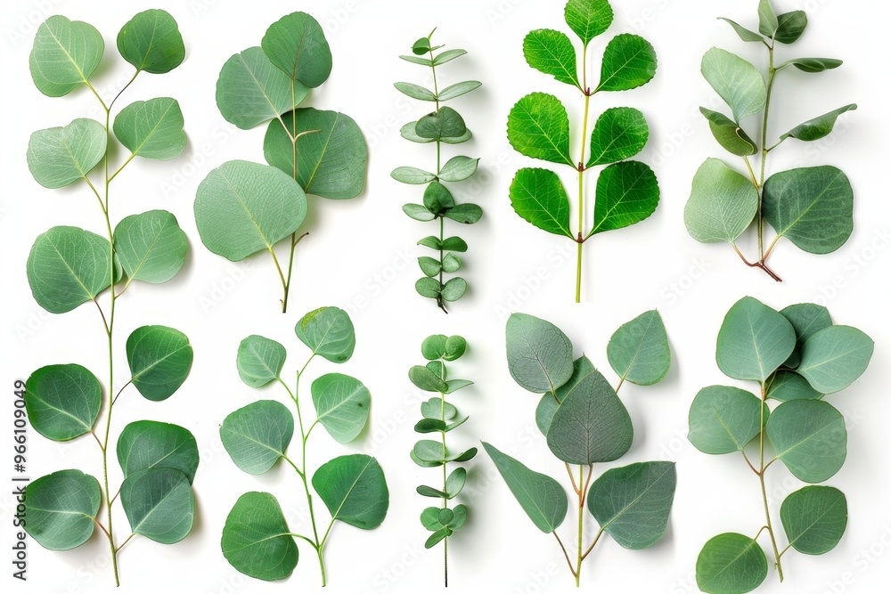 Fresh eucalyptus leaves set isolated, eucalyptus twigs, leaf, branches collection, decorative foliage Fresh eucalyptus leaves set isolated, eucalyptus twigs, leaf, branches collection, decorative foliage