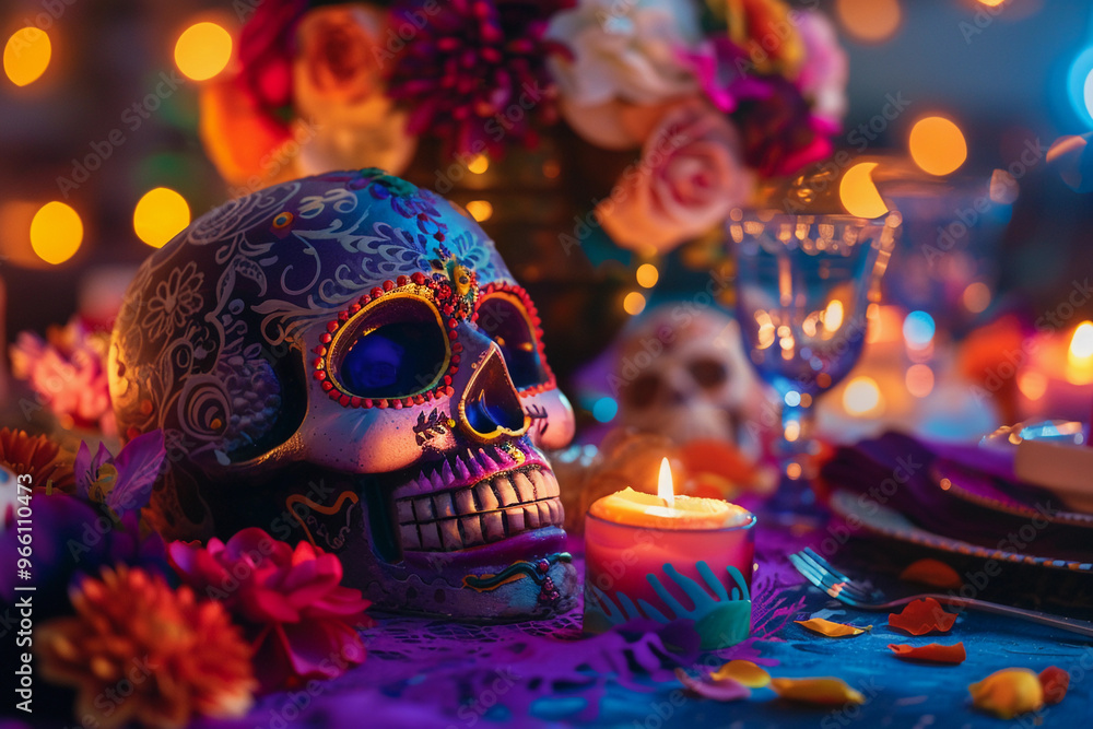 Beautiful greeting card with bright holiday composition for happy to joy celebrate dia de muertos Beautiful greeting card with bright holiday composition for happy to joy celebrate dia de muertos