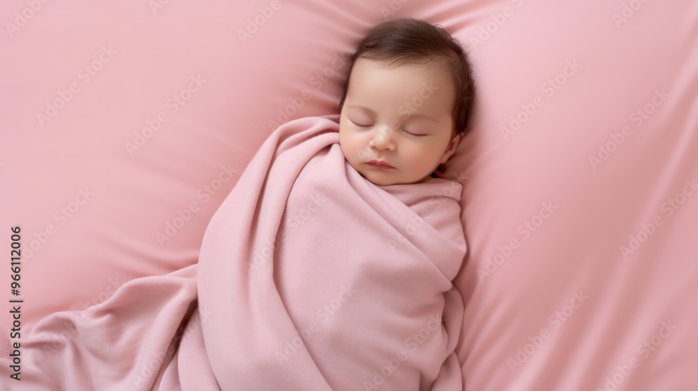Small baby sleeps on clean pink background surface. Neural network ai generated art