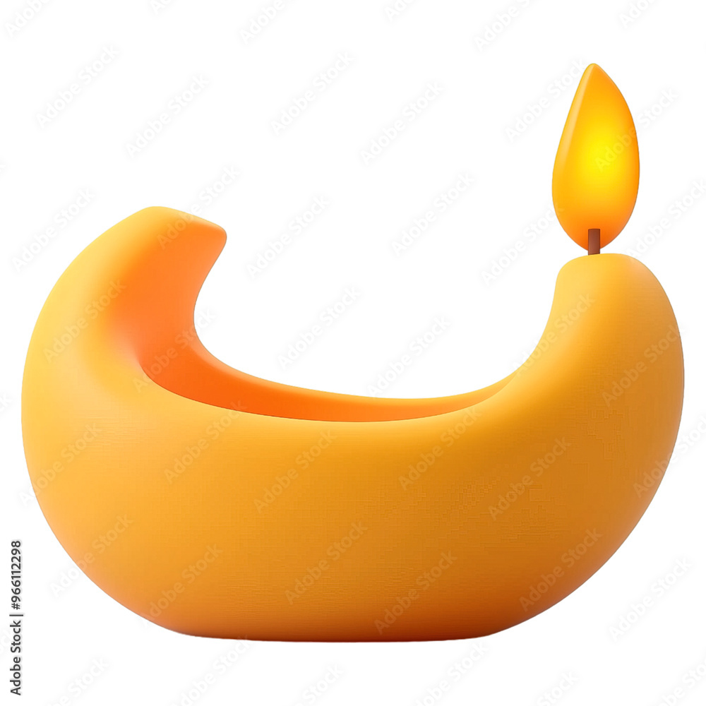 3d orange crescent moon shape candle with single flame isolated on png transparent background 3d orange crescent moon shape candle with single flame isolated on png transparent background