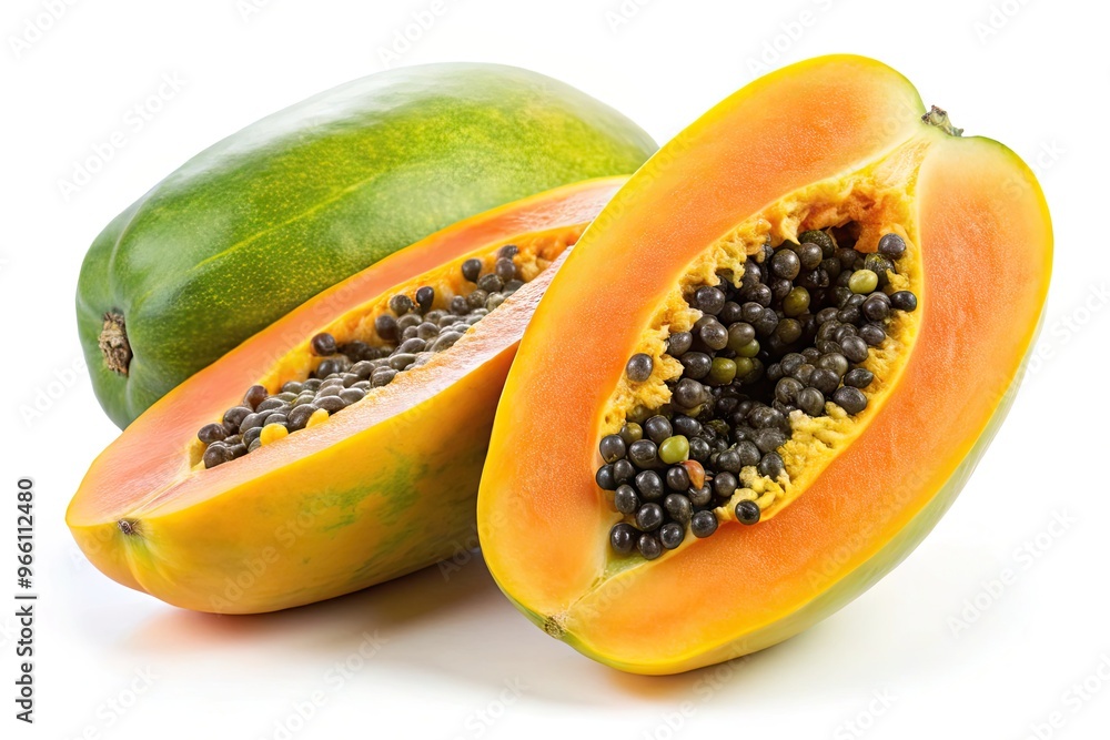 Vibrant Yellow Mountain Papaya Fruit With A Smooth, Textured Skin And Sweet, Juicy Flesh, Isolated On A White Background. Vibrant Yellow Mountain Papaya Fruit With A Smooth, Textured Skin And Sweet, Juicy Flesh, Isolated On A White Background.