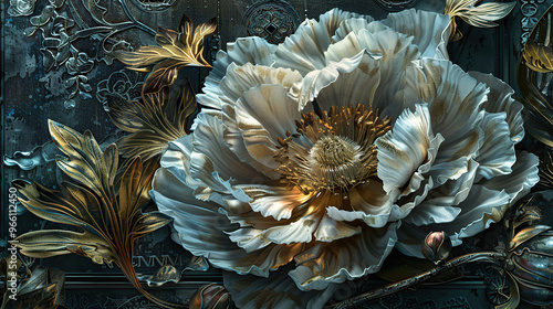 blue, rouse, red, silver, old, background, generative, ai, steampunk style, vintage, watch, peony, ancient, door, sculpture, art, architecture, statue, decoration, detail, antique, stone, carving, gol