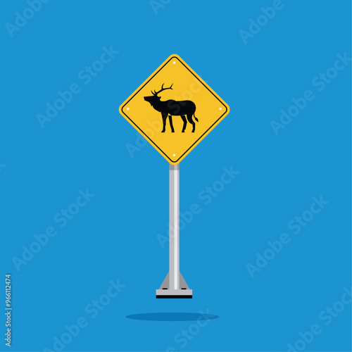 road sign icon, elk crossing on yellow rhombus. board.suitable for poster use and web icon photo