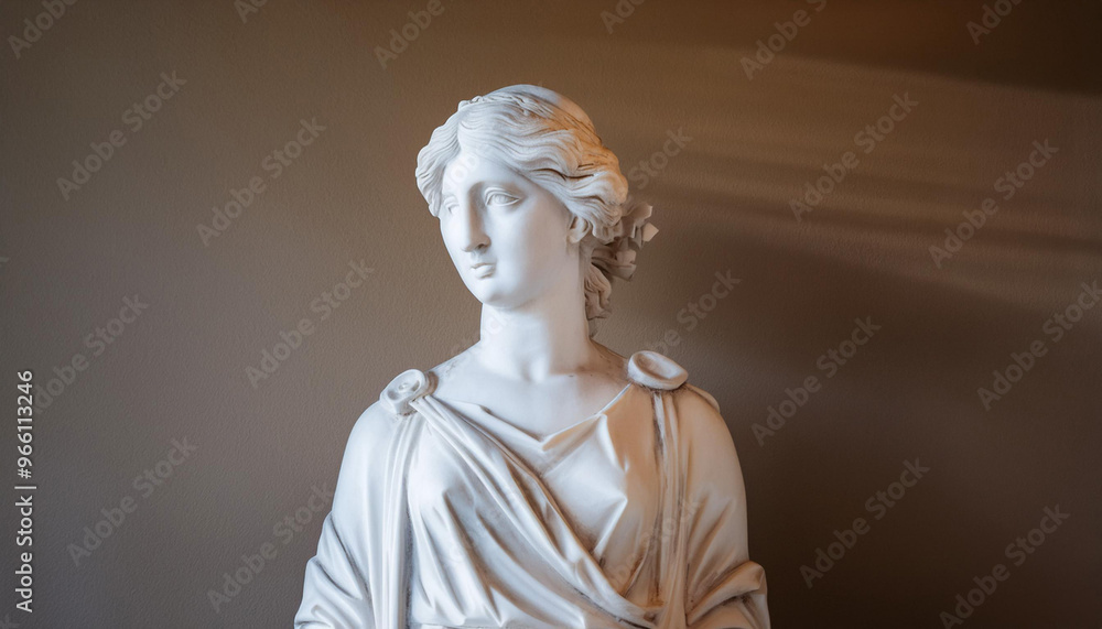 Naklejka premium Statue of Woman Standing in a Room and Copy Space