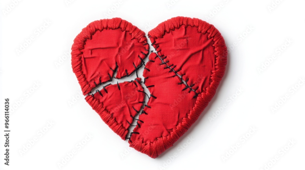 A broken heart being stitched back together, symbolizing recovery from sadness, vector art, isolated on white background A broken heart being stitched back together, symbolizing recovery from sadness, vector art, isolated on white background