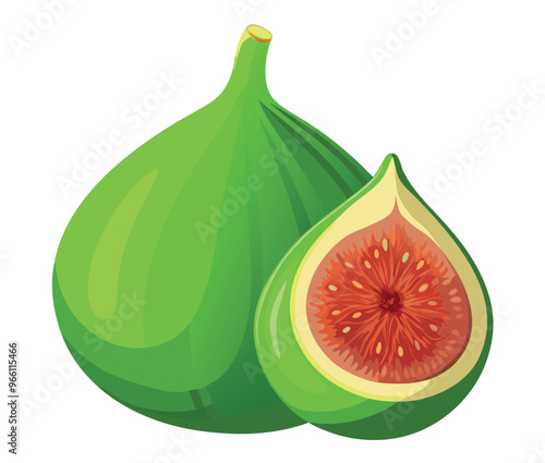 Green fig showing cross section with seeds