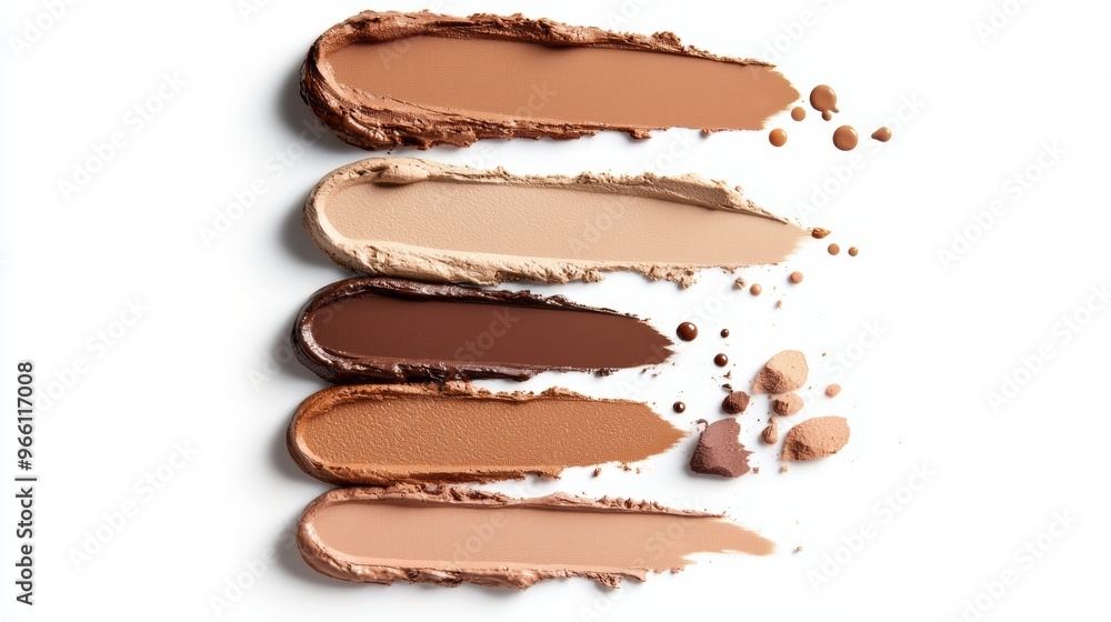 Describe how the gradient of foundation tones in the image can inspire makeup artists to create looks that celebrate natural skin tones and highlight individual beauty Describe how the gradient of foundation tones in the image can inspire makeup artists to create looks that celebrate natural skin tones and highlight individual beauty