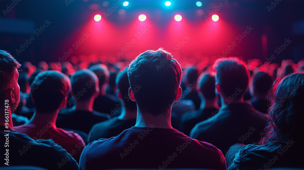 Audience at a Concert Under Red and Blue Lights Audience at a Concert Under Red and Blue Lights