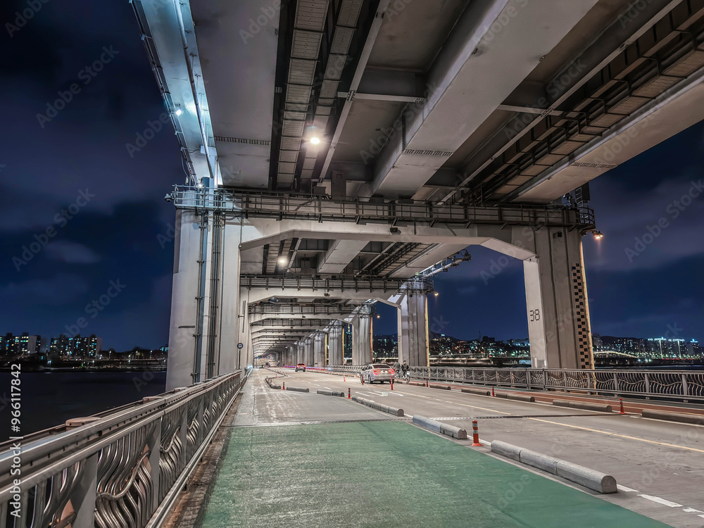 Bridge on the Hangun River in Seoul, Korea. Road part inside the bridge