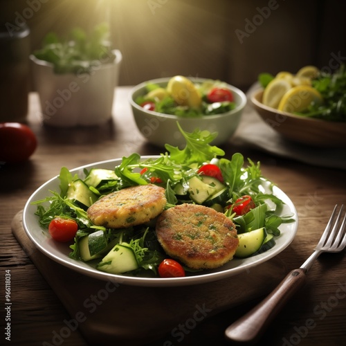 Wallpaper Mural Vegan Zucchini Fritters with Fresh Salad – A Light and Flavorful Meal Torontodigital.ca