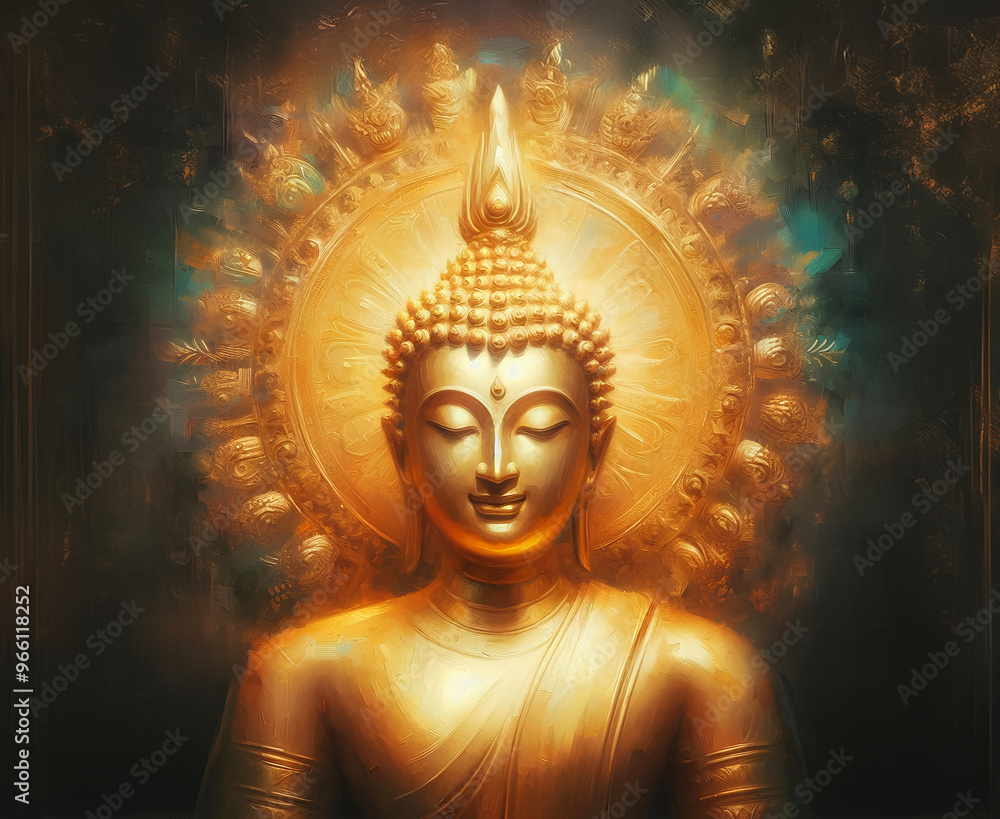 The golden Buddha statue is bright and luminous, creating a sense of elegance and sacredness. The golden Buddha statue is bright and luminous, creating a sense of elegance and sacredness.