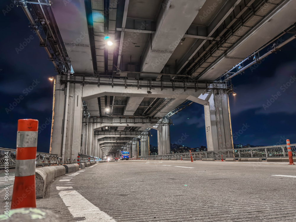 Bridge on the Hangun River in Seoul, Korea. Road part inside the bridge