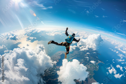 Wallpaper Mural Parachutist with parachute makes heavenly adventure against backdrop of landscape Torontodigital.ca