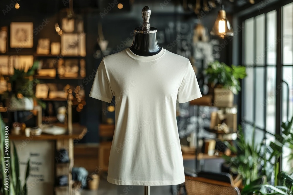 Fototapeta premium Tshirt on stylish mannequin in boutique background created with Generative AI