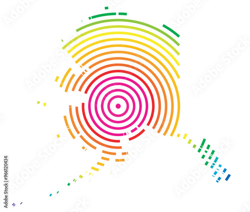 Symbol Map of the State Alaska (United States of America) showing the state with concentric circles in rainbow colors like a shooting target