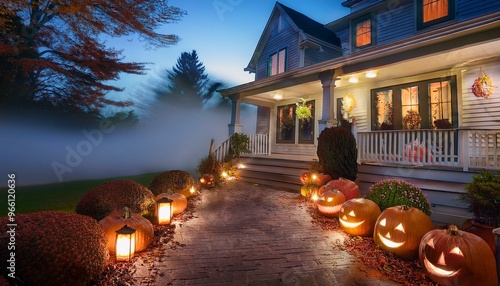 Enchanting Front Porch Halloween Decor with Jack-o'-Lanterns and Fog After Dark for Festive Ambiance
