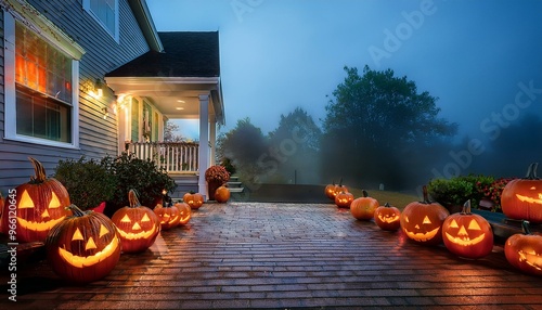 Enchanting Front Porch Halloween Decor with Jack-o'-Lanterns and Fog After Dark for Festive Ambiance
