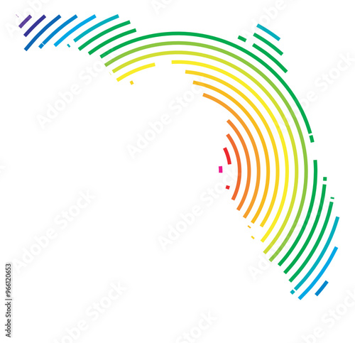 Symbol Map of the State Florida (United States of America) showing the state with concentric circles in rainbow colors like a shooting target